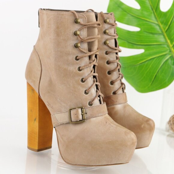 Steve Madden Womens Carnaby Boot Size 8.5 Tan Block Heel Platform Y2K Lace Up - Picture 11 of 12